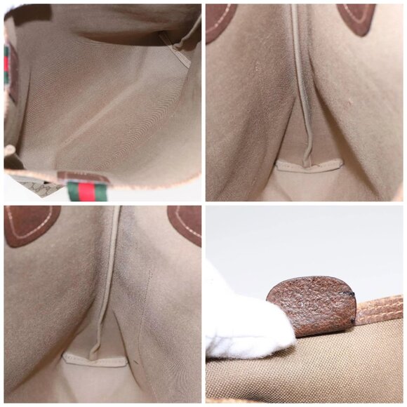 GUCCI GG Canvas Web Sherry Line Tote Bag PVC Beige 002 39 6487 Auth 91002 - Picture 15 of 16
